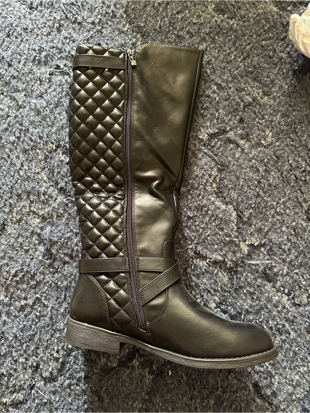 Quilted Over-the-Knee Black Riding Boots with Side Zip